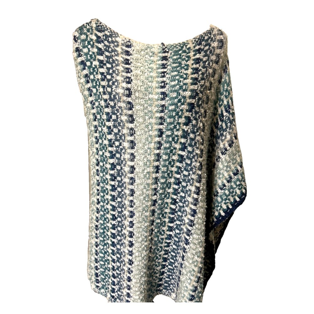 Chico’s Wool Blend Blue Textured Knit Asymmetrical Poncho Sweater Size L/XL